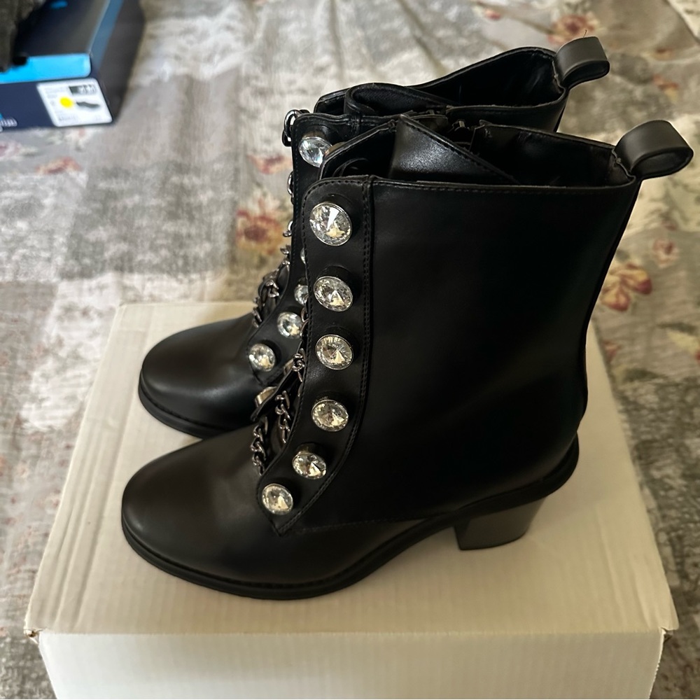 Rhinestone Combat Boots